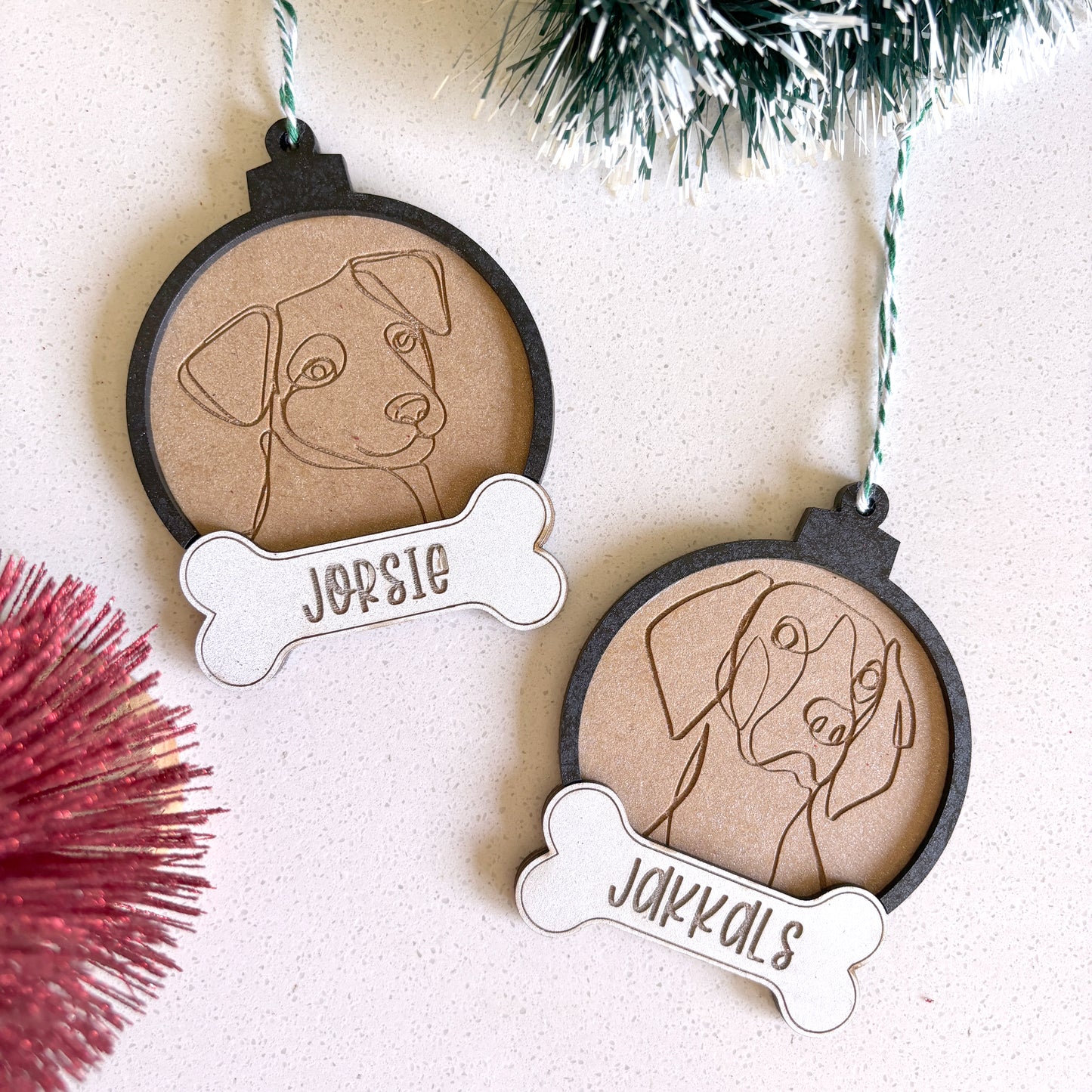 Personalised Wooden Pet Baubles with any design animal engraved