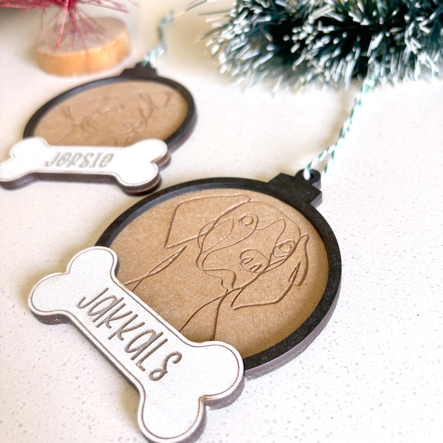 Personalised Wooden Pet Baubles with any design animal engraved