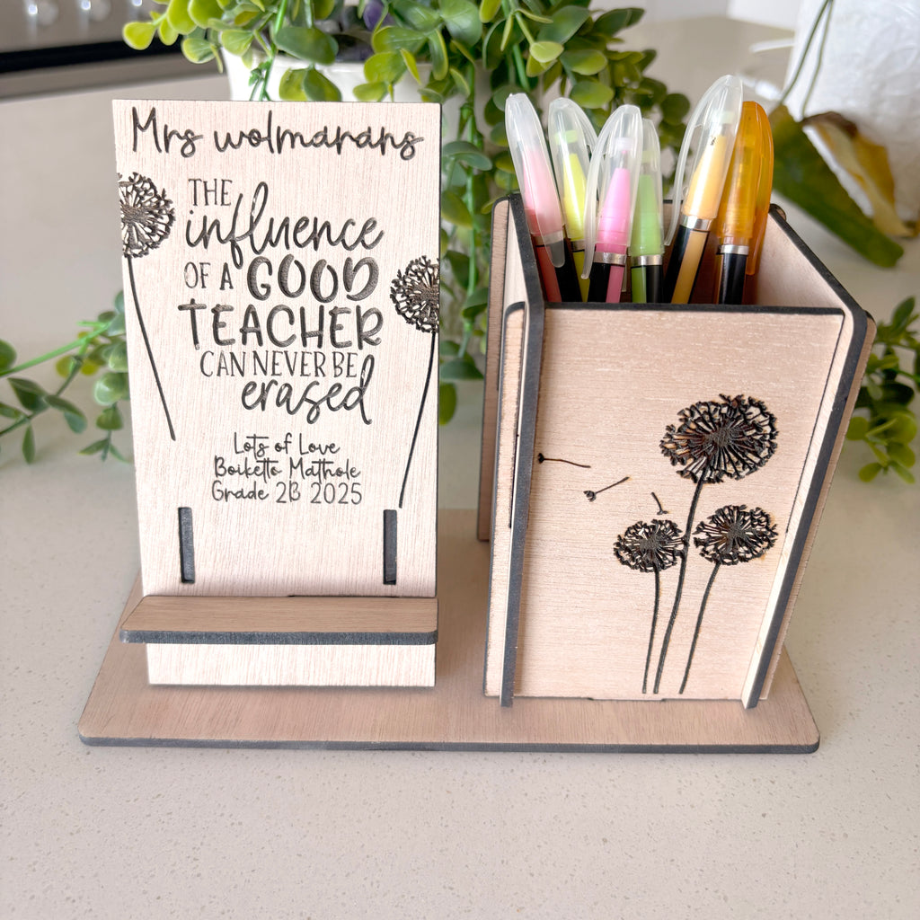 Personalized Wooden Teacher Pencil and phone Holder, Teacher Appreciation Gifts