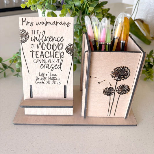 Personalized Wooden Teacher Pencil and phone Holder, Teacher Appreciation Gifts