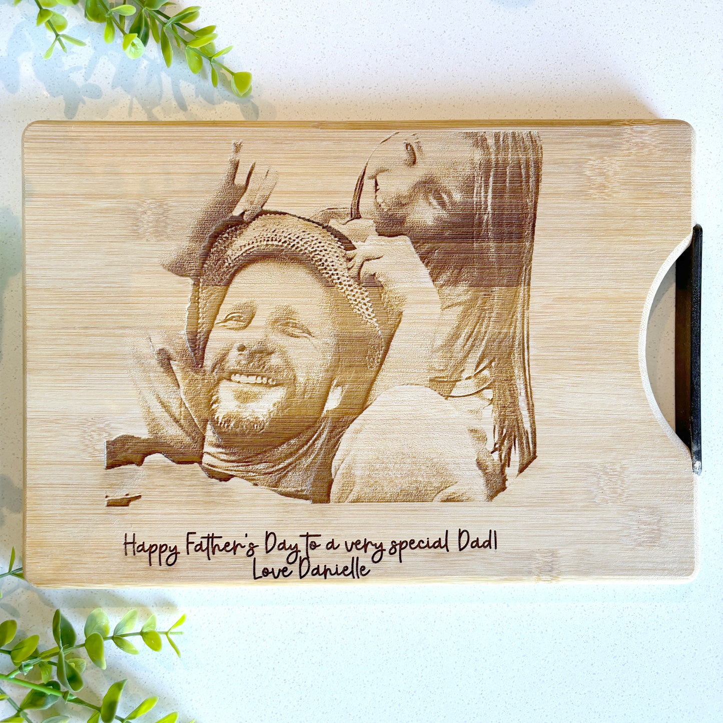 Photo engraved bamboo cutting board