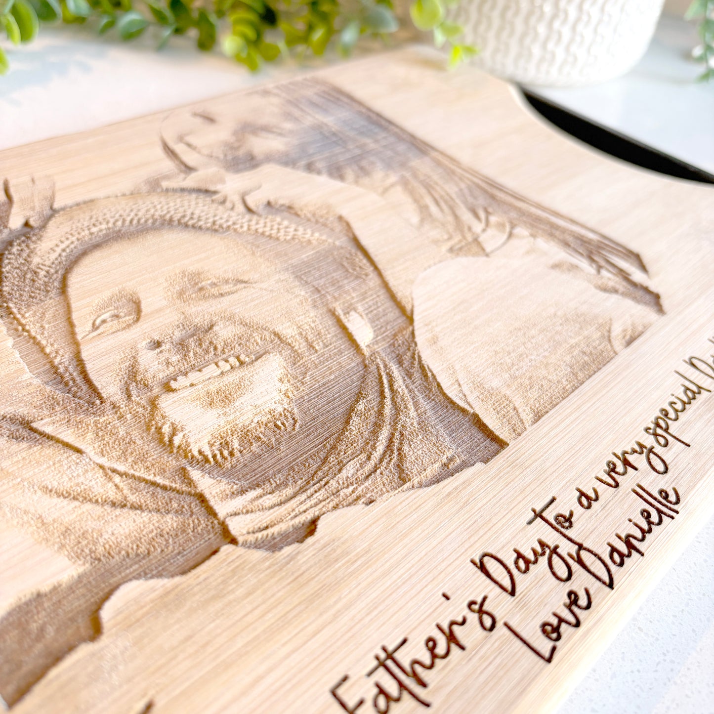 Photo engraved bamboo cutting board