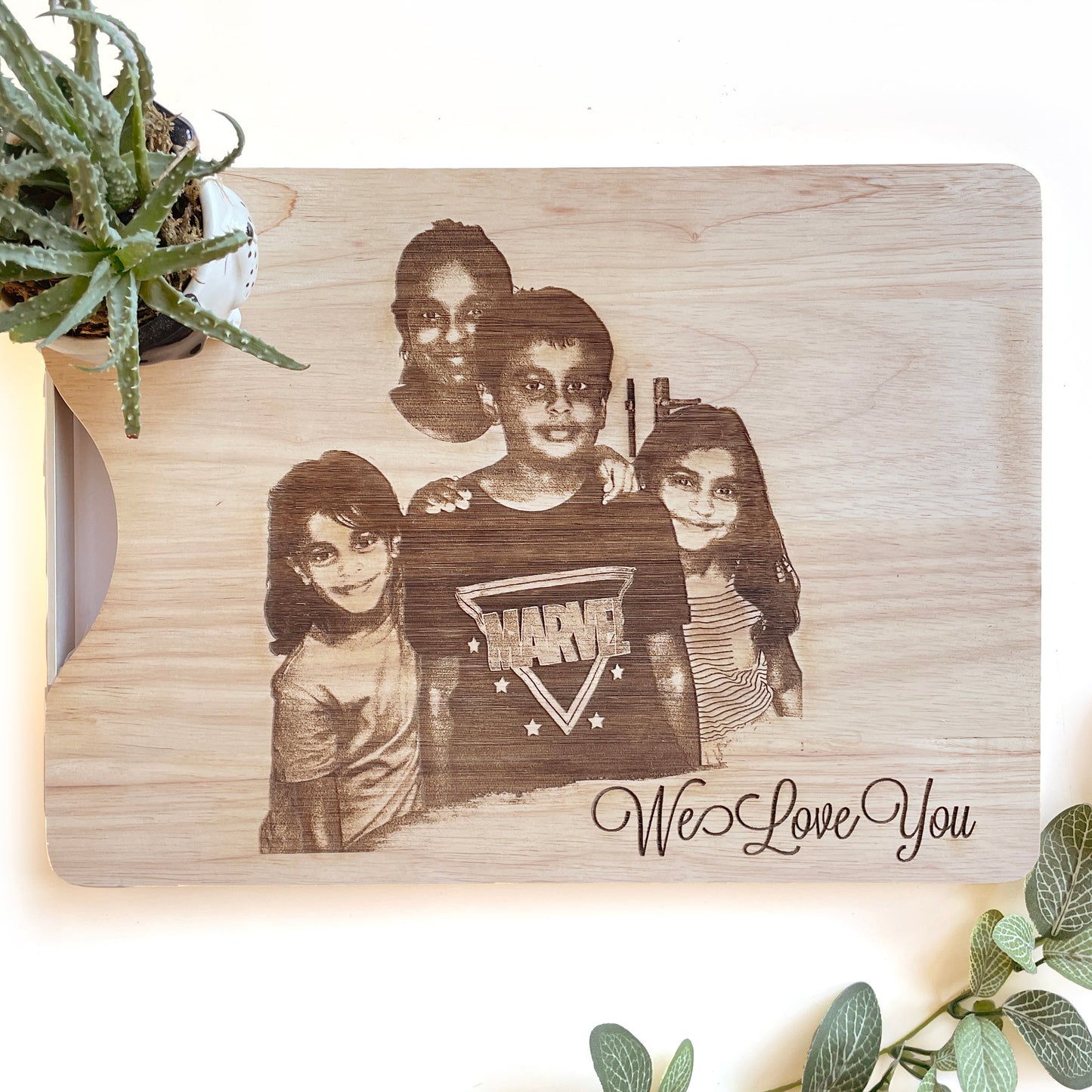Photo engraved bamboo cutting board