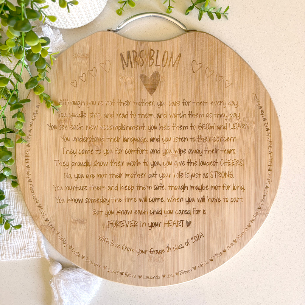 Personalised engraved round board with a lovely poem for Teachers; Teacher Appreciation gifts