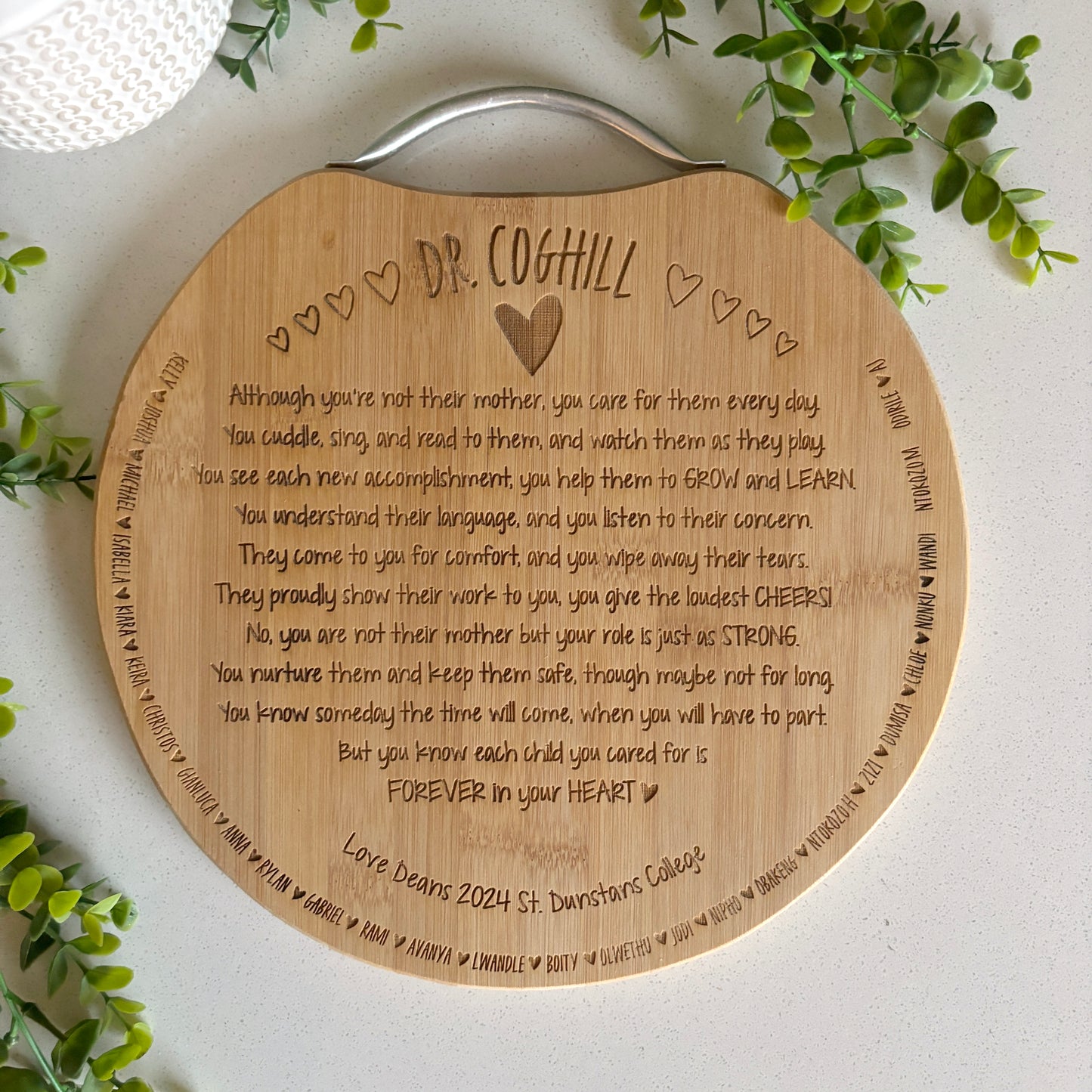 Personalised engraved round board with a lovely poem for Teachers; Teacher Appreciation gifts