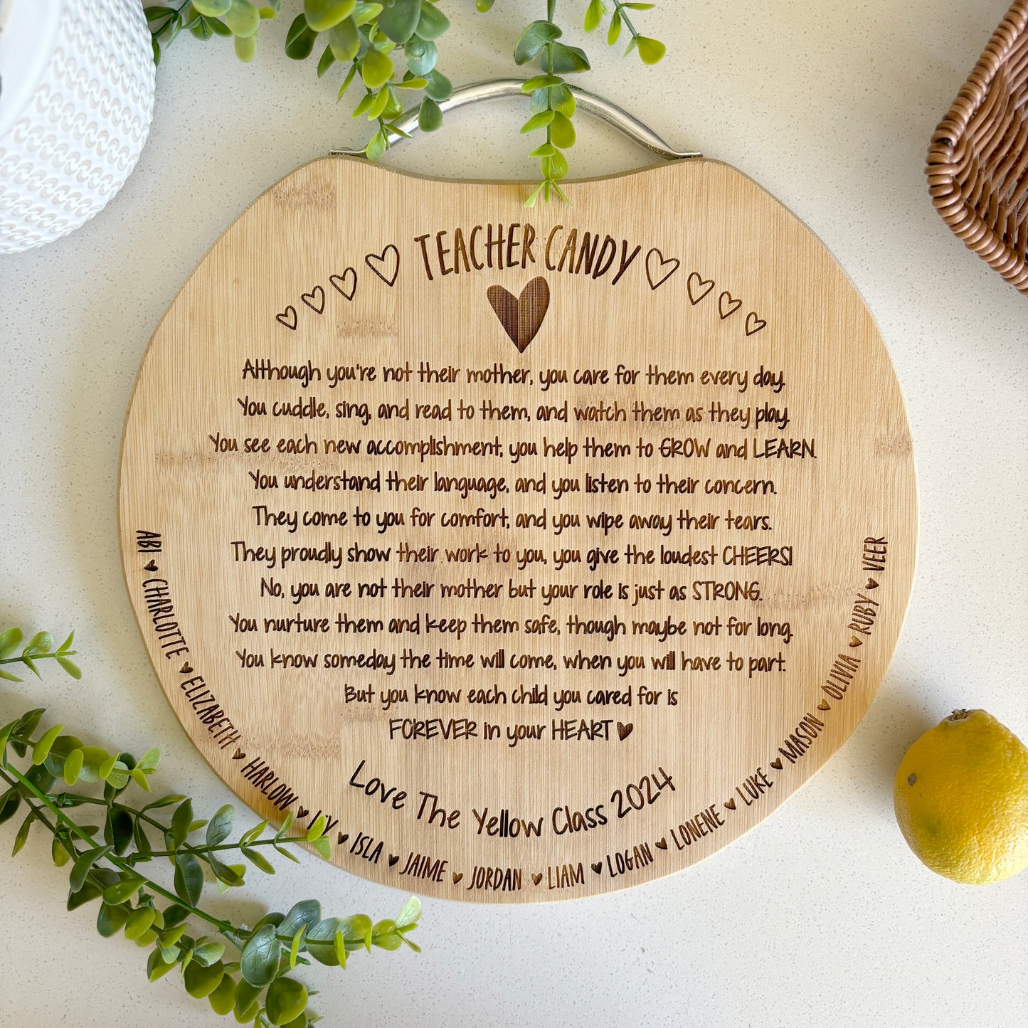 Personalised engraved round board with a lovely poem for Teachers; Teacher Appreciation gifts