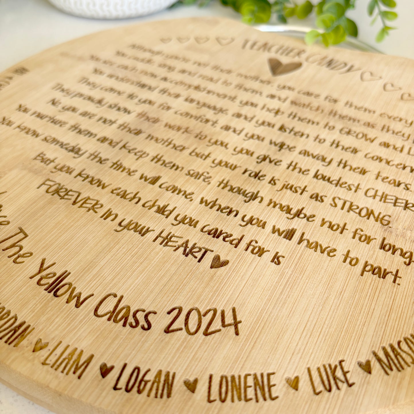 Personalised engraved round board with a lovely poem for Teachers; Teacher Appreciation gifts