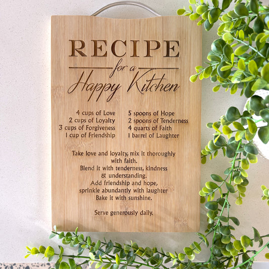 Personalised "Recipe for a Happy Kitchen" engraved cutting board