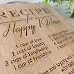 Personalised "Recipe for a Happy Kitchen" engraved cutting board