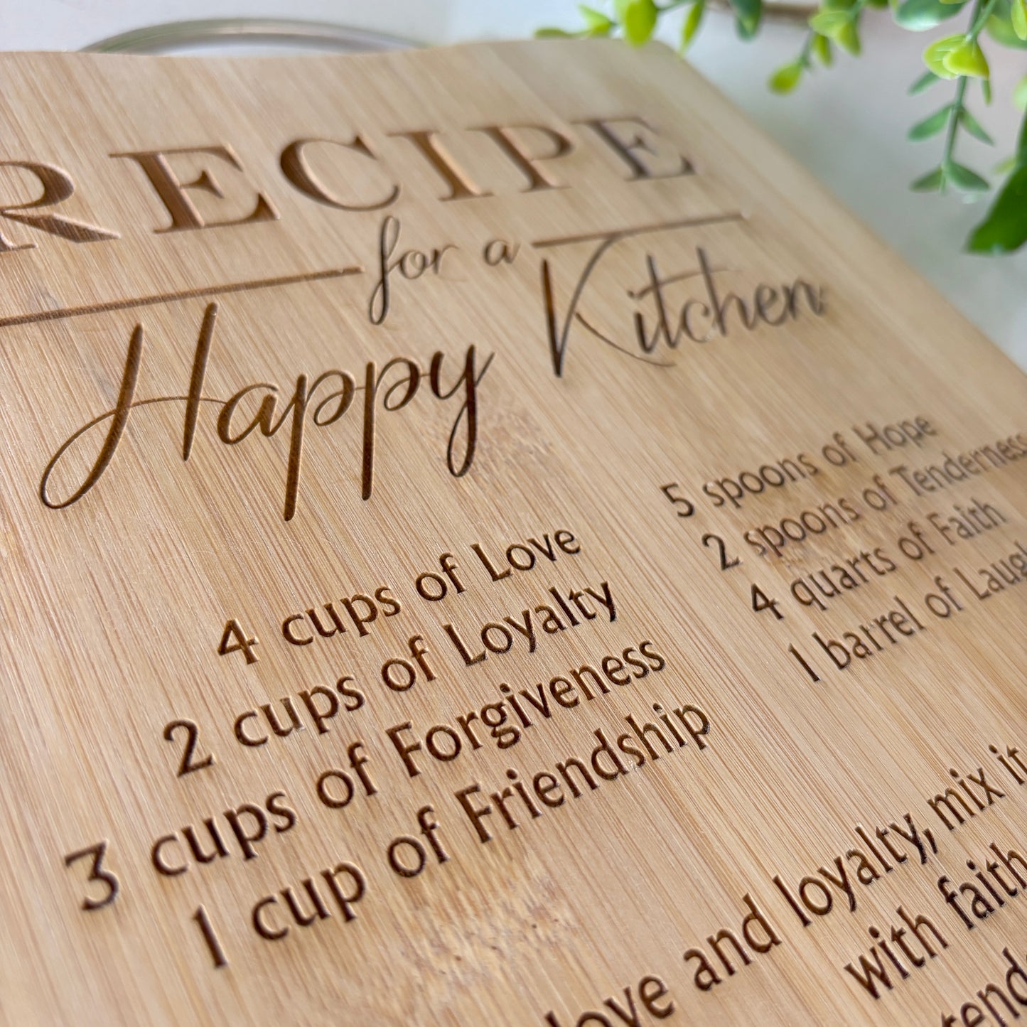 Personalised "Recipe for a Happy Kitchen" engraved cutting board