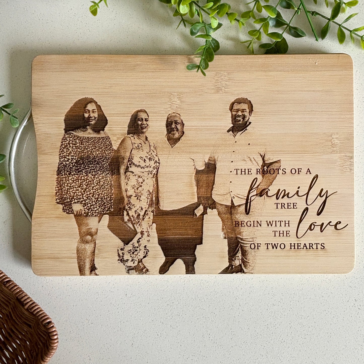 "Root of a Family" photo engraved personalised cutting board