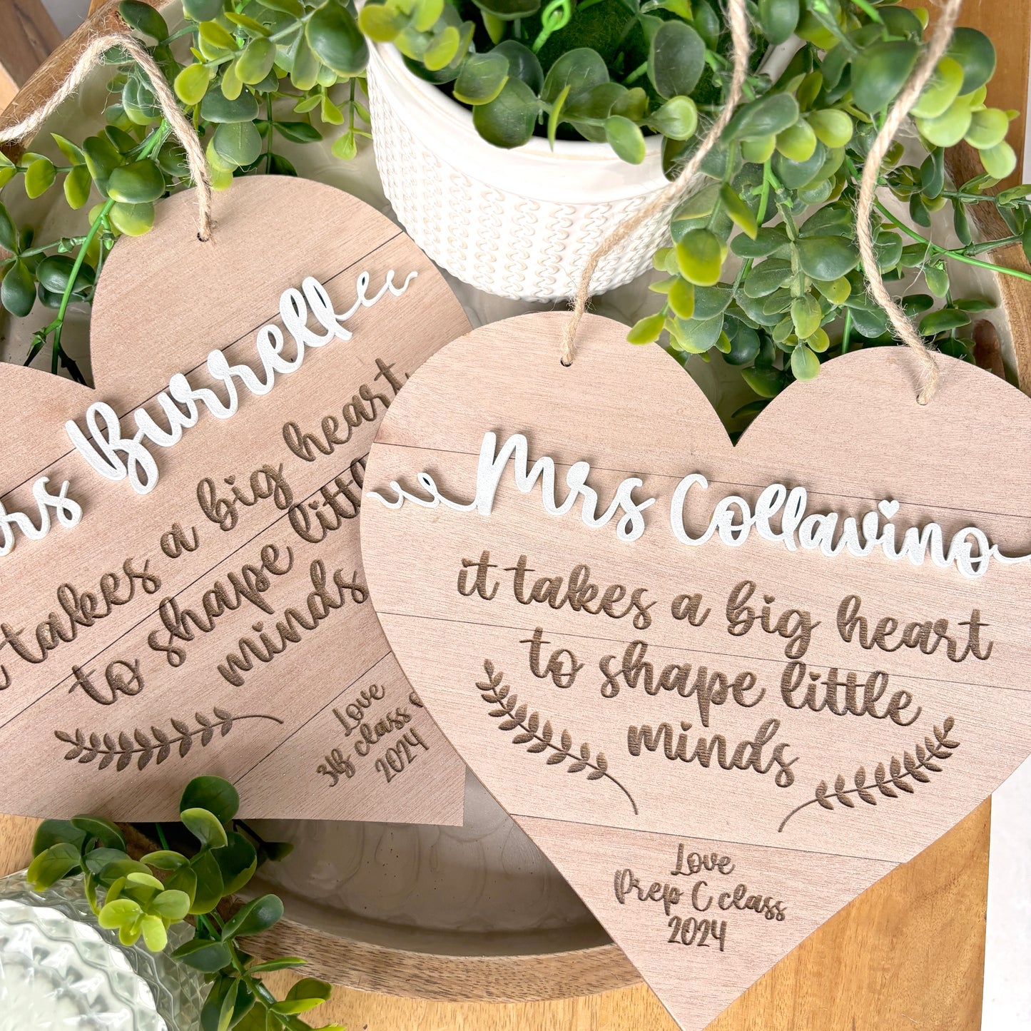 Personalised Slatted Wooden Heart Decor; Teacher Gifts