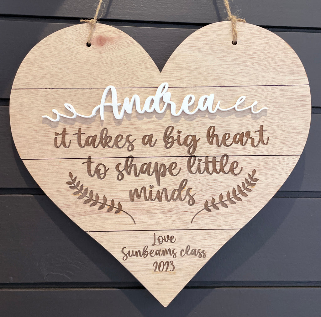 Personalised Slatted Wooden Heart Decor; Teacher Gifts