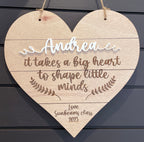 Personalised Slatted Wooden Heart Decor; Teacher Gifts