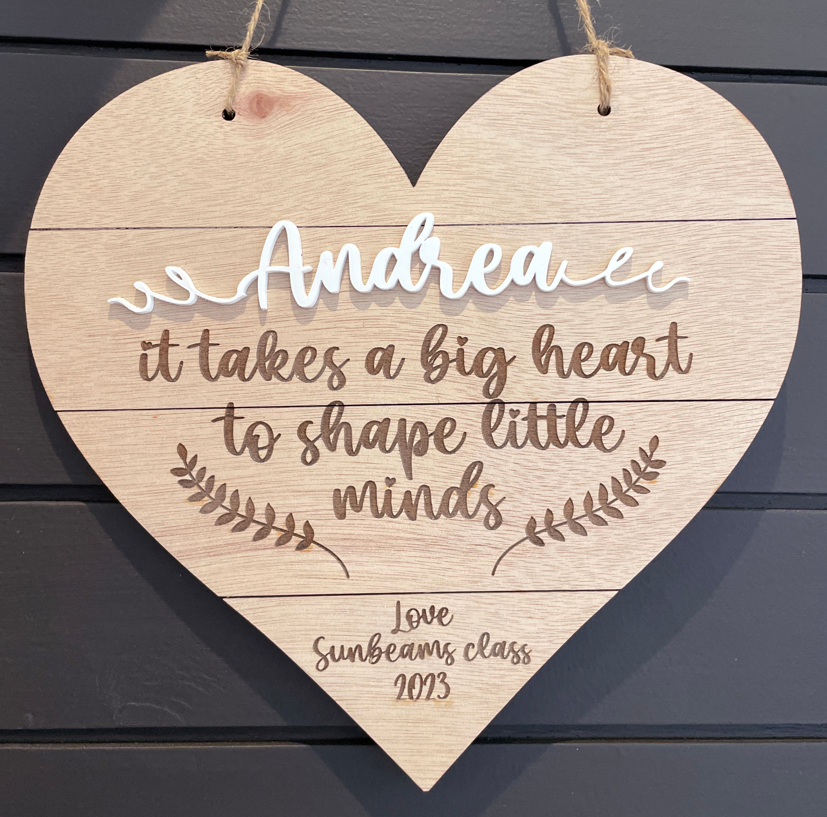Personalised Slatted Wooden Heart Decor; Teacher Gifts