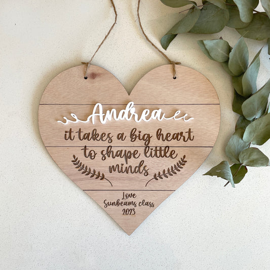 Slatted Wooden Heart Decor Personalised; Teacher Gifts