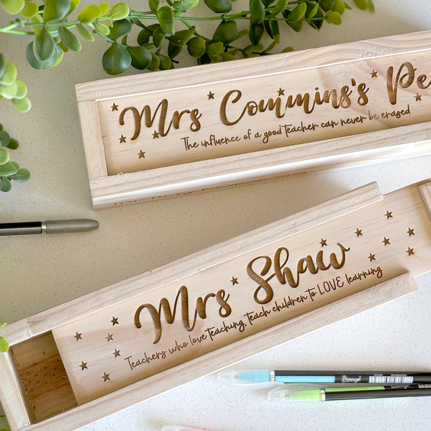 Engraved Pencil Box personalised with the teachers name