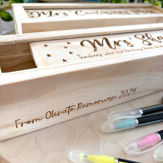 Engraved Pencil Box personalised with the teachers name