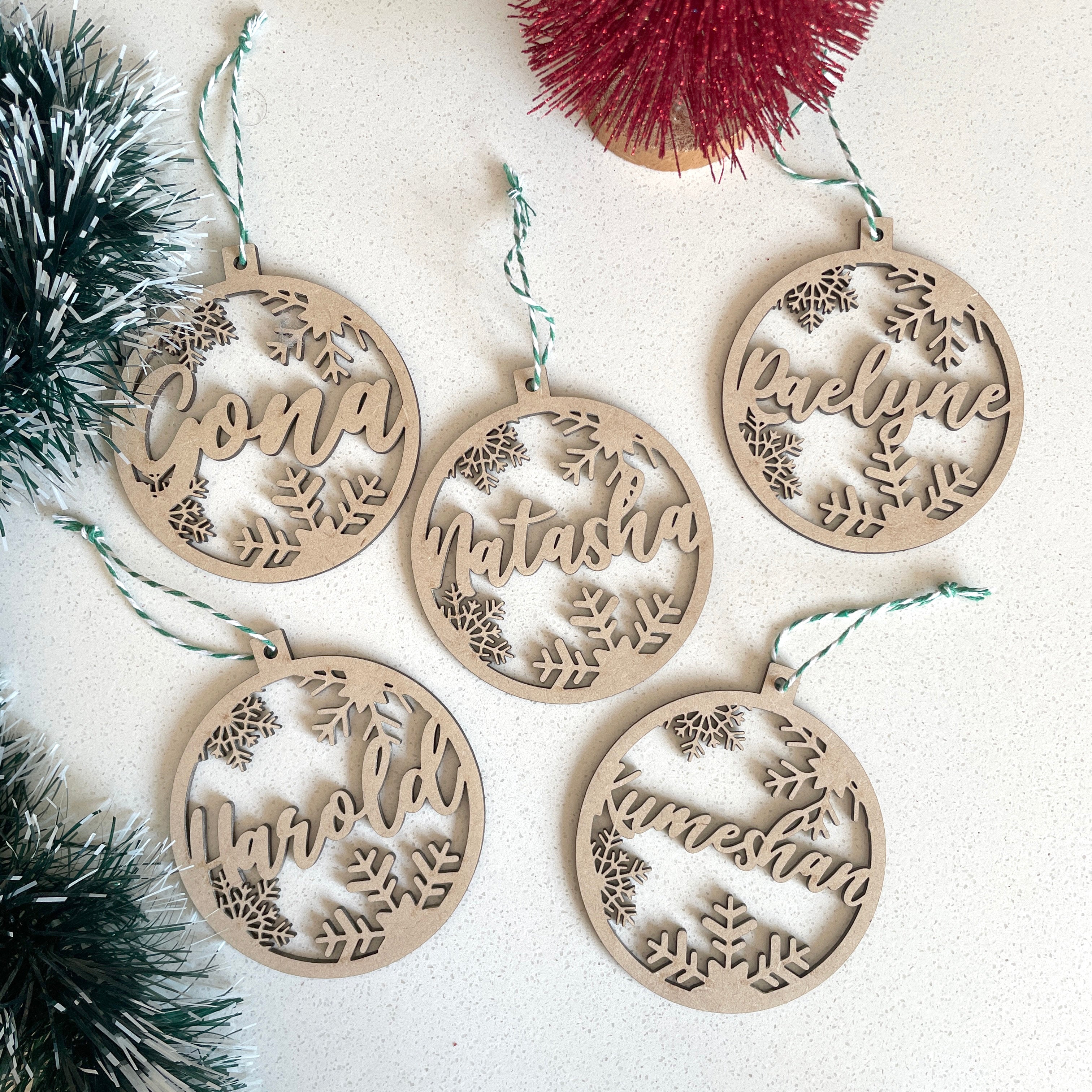 Personalised Wooden Snow Bauble with any name cut out