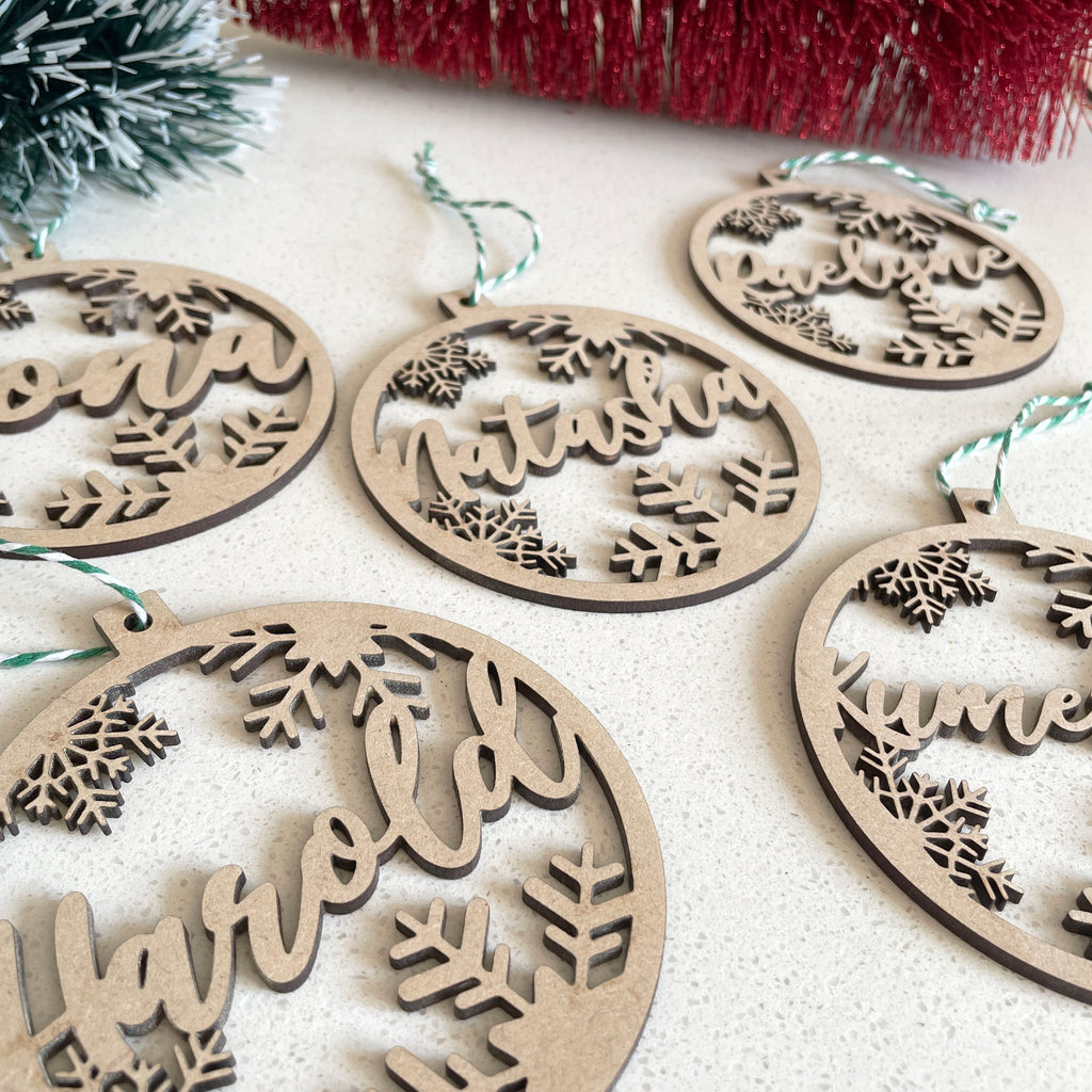 Personalised Wooden Snow Bauble with any name cut out