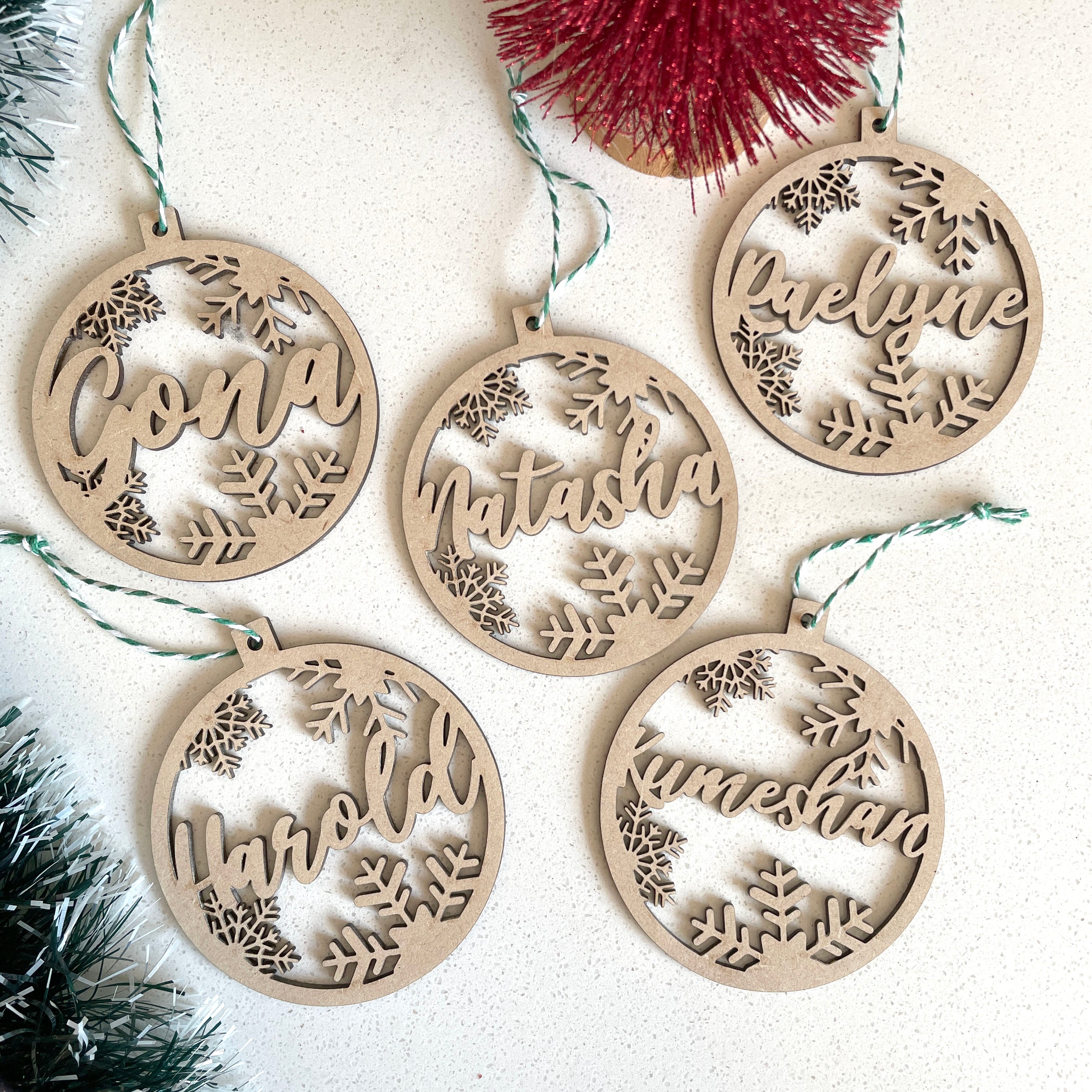 Personalised Wooden Snow Bauble with any name cut out