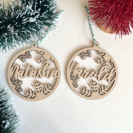 Personalised Wooden Snow Bauble with any name cut out