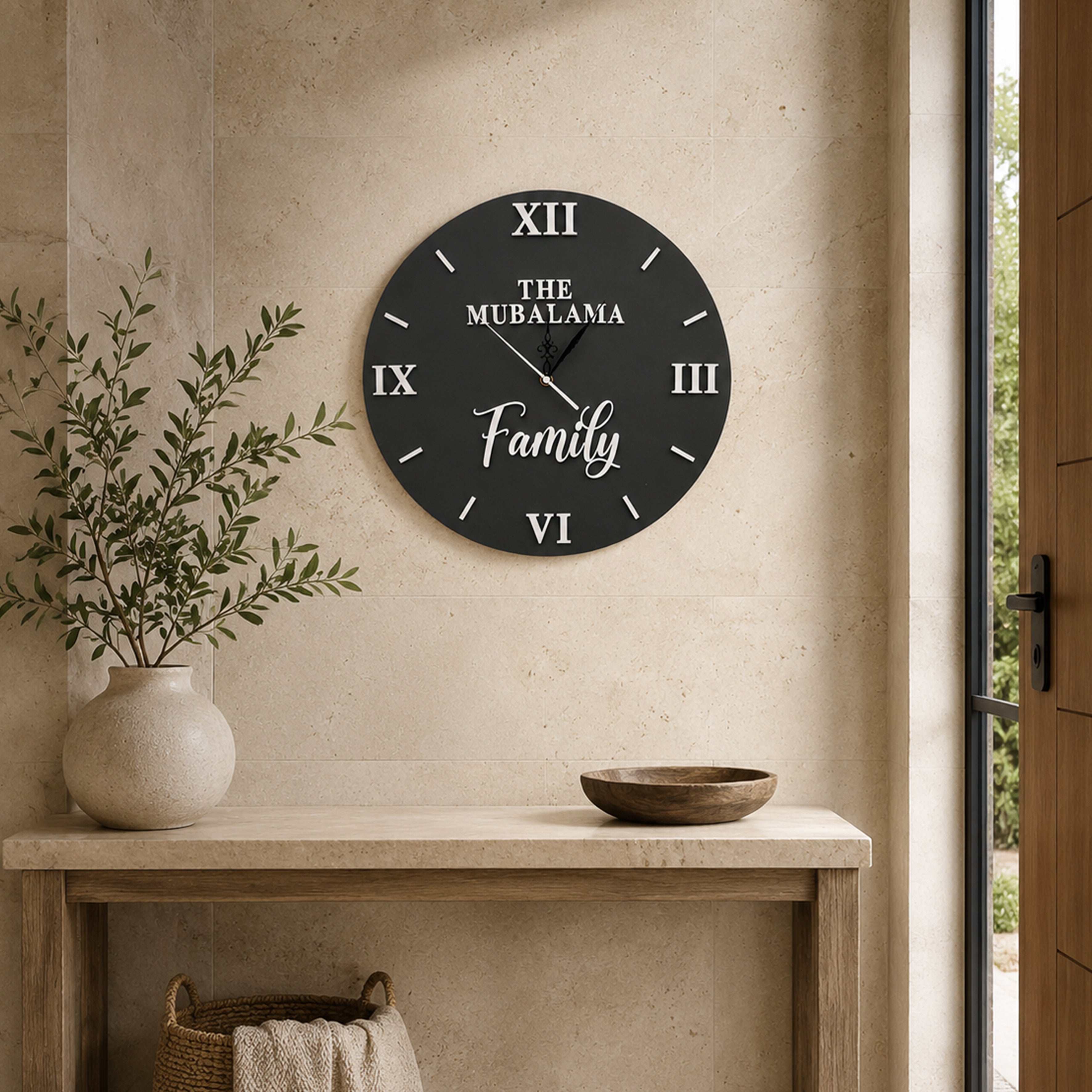 Personalised family surname wooden clock