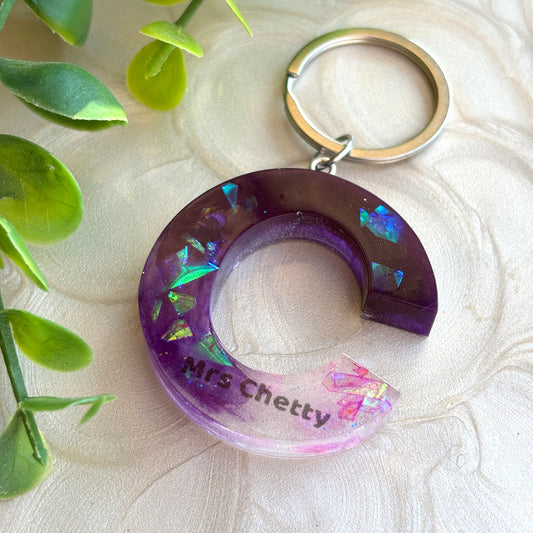 Personalized Teacher Resin Keyring – Custom Initial with Name & Sparkles