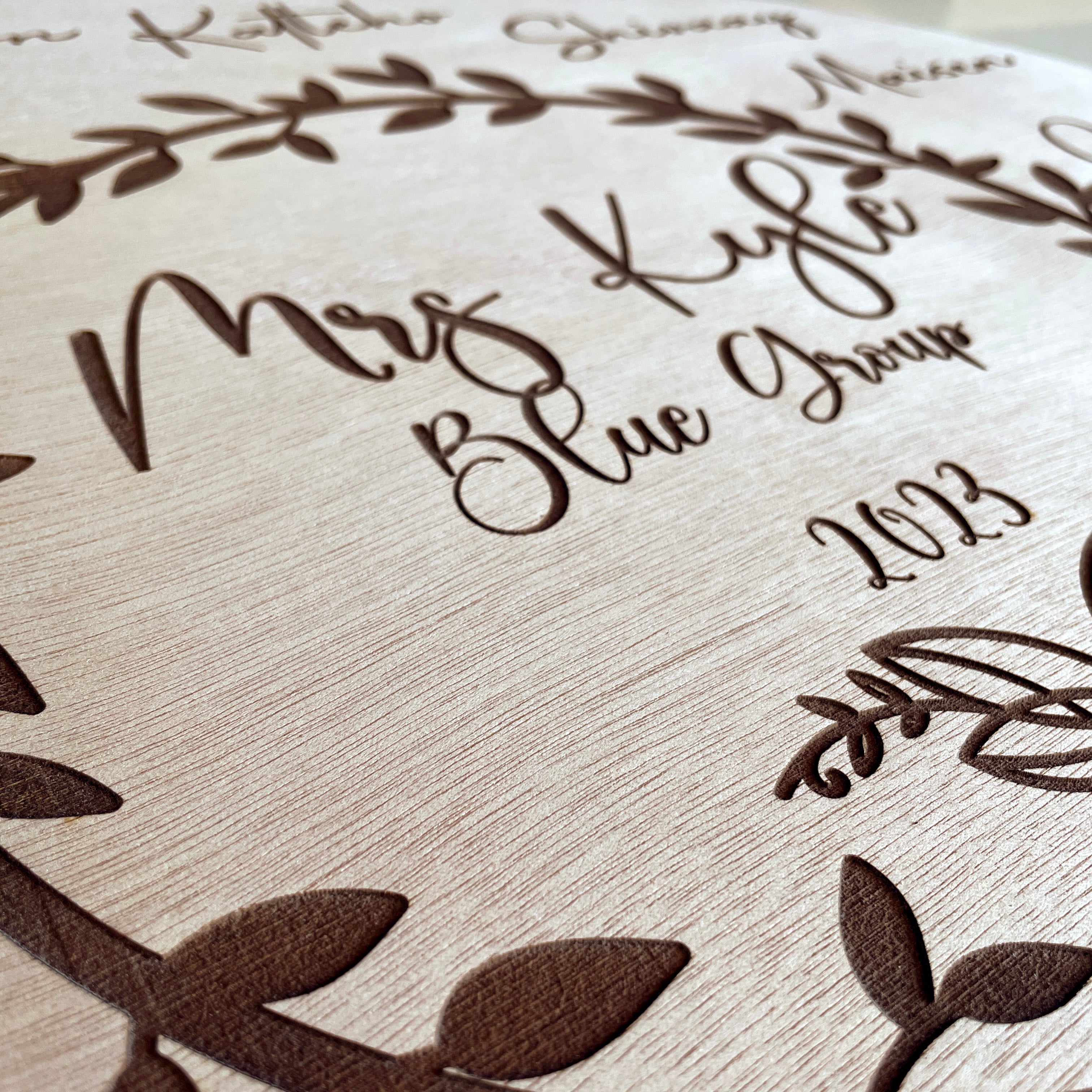 Teacher Plaque personalised and engraved with class names; Teacher appreciation gifts