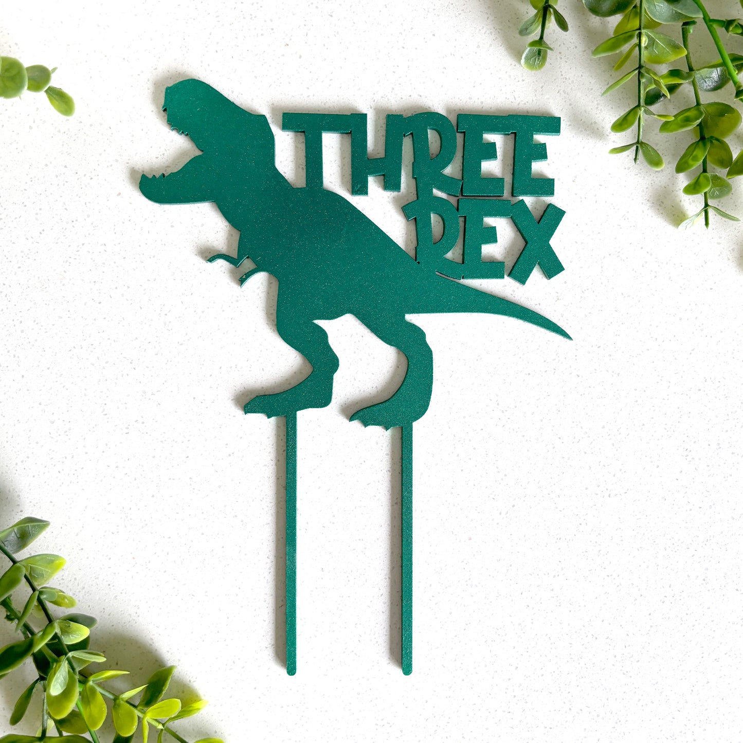 Three Rex Dinosaur Wooden Cake Topper