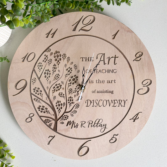 Personalized Teacher Engraved Clock With Tree Design