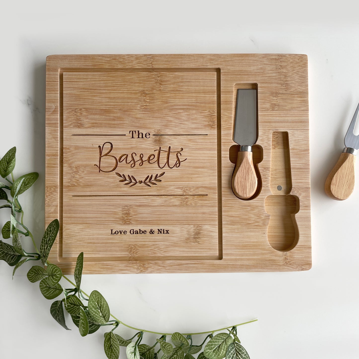 Personalised Cheese Board Set Engraved With Any Surname, Personalised Cutting Board