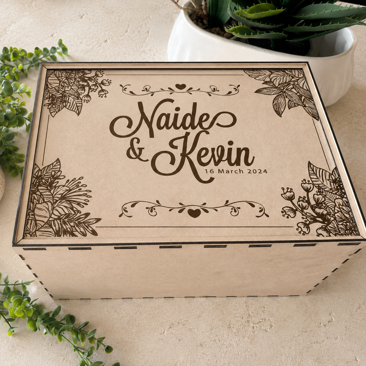 Personalized Wedding Keepsake Box – Engraved with Names & Date