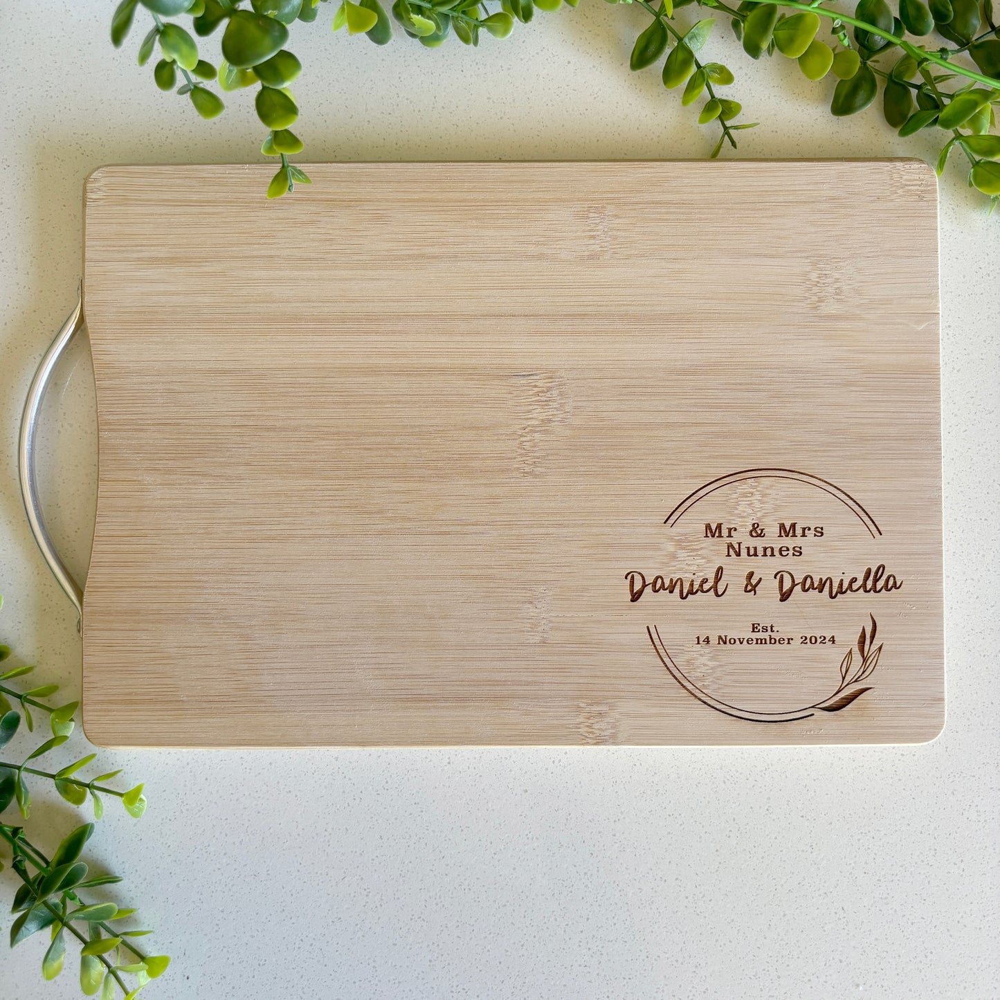 Wreath Engraved Cutting Board; Personalised Wedding Gift