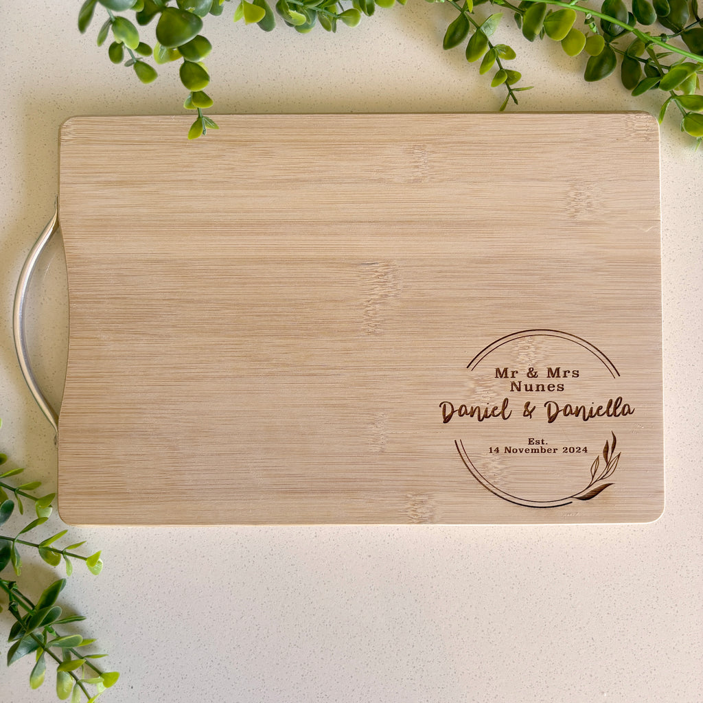 Wreath Engraved Cutting Board; Personalised Wedding Gift