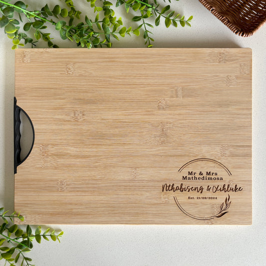 Wreath Engraved Cutting Board; Personalised Wedding Gift