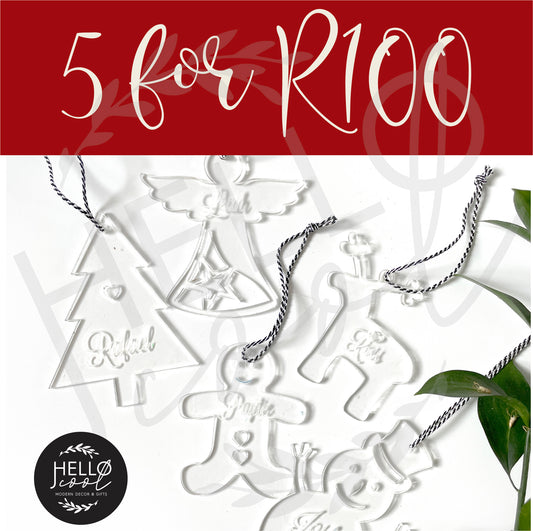 5 for R100 acrylic Christmas Decorations