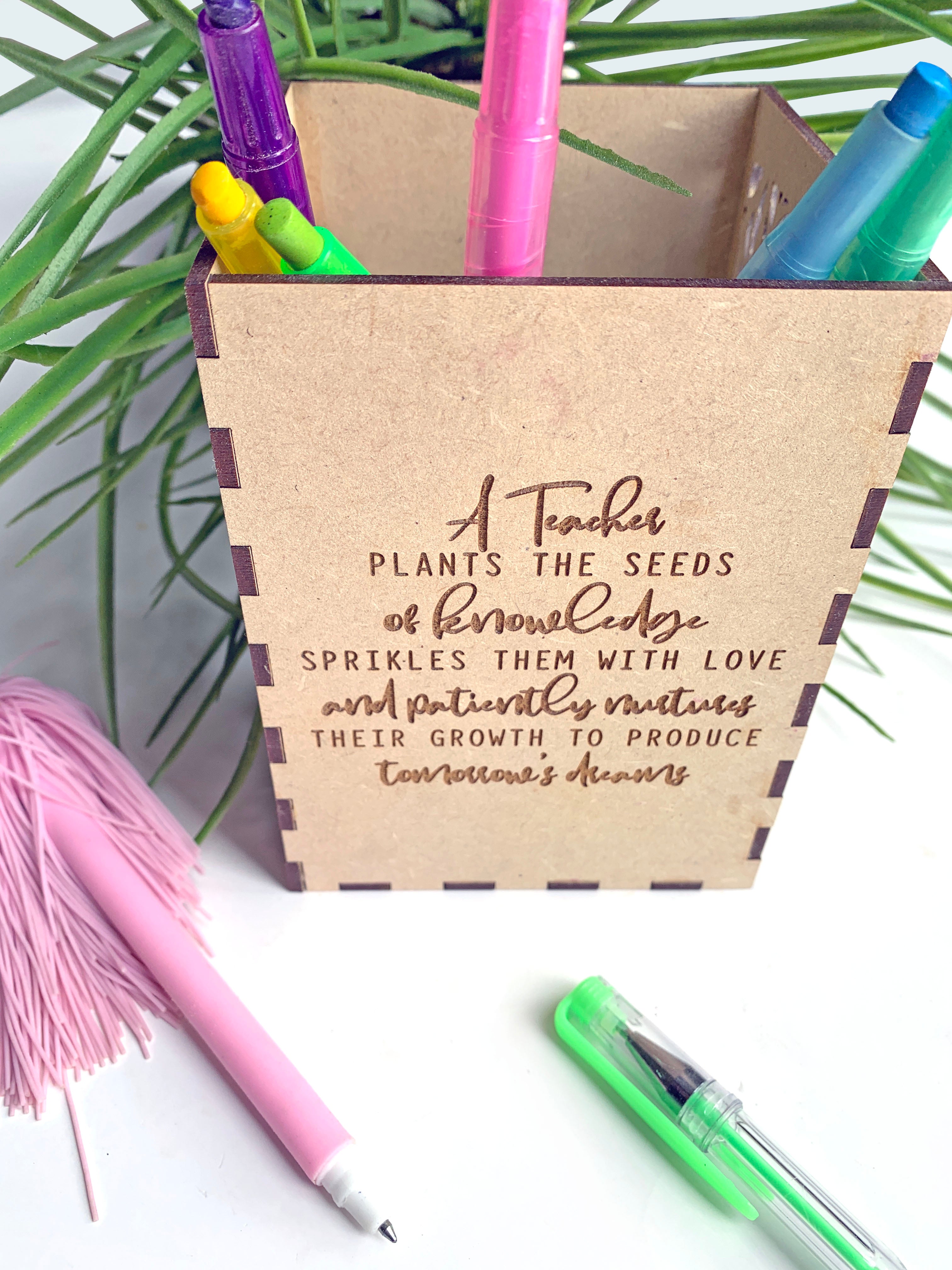 Personalised wooden pencil holder; Teacher appreciation Gift