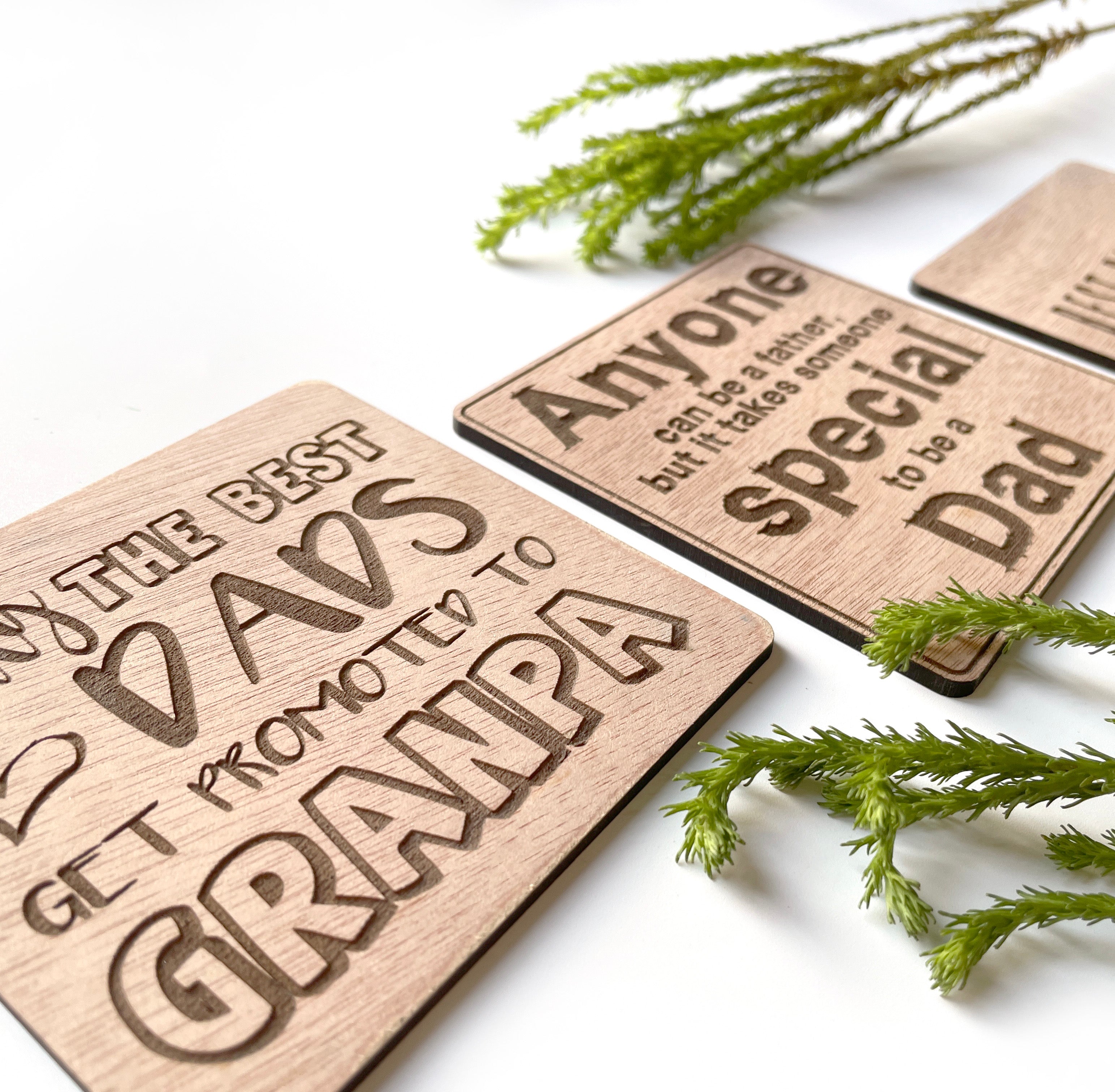 Wooden Engraved Dad Coasters- Set of 3