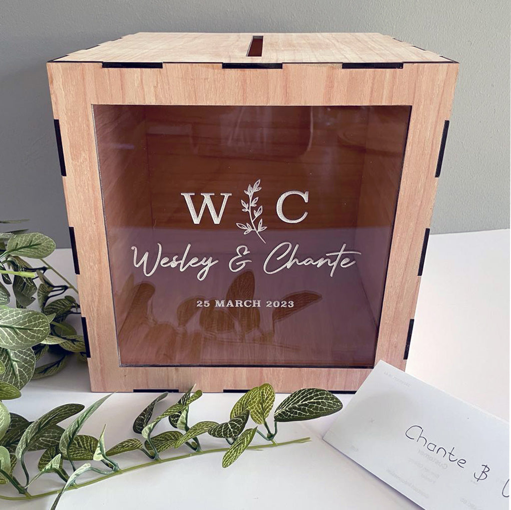 Personalised Engraved Wooden Letter Box; Personalised Wedding Decor