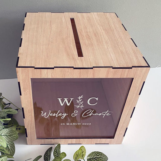 Personalised Engraved Wooden Letter Box; Personalised Wedding Decor