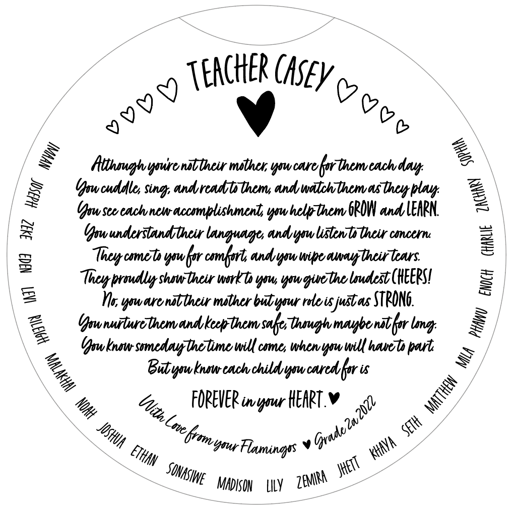 Teacher poem engraved round board