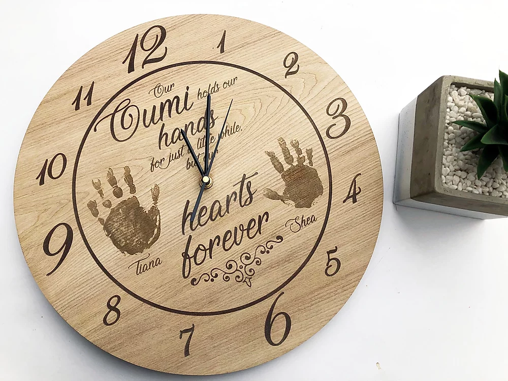 Engraved Clock with Actual Hand Prints