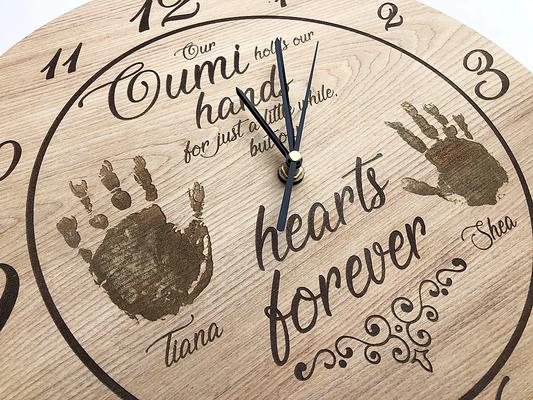 Engraved Clock with Actual Hand Prints