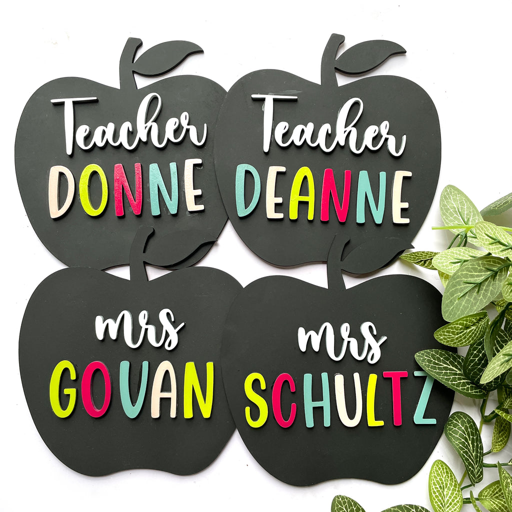 Personalized Apple Shaped Teacher Name Desk Sign