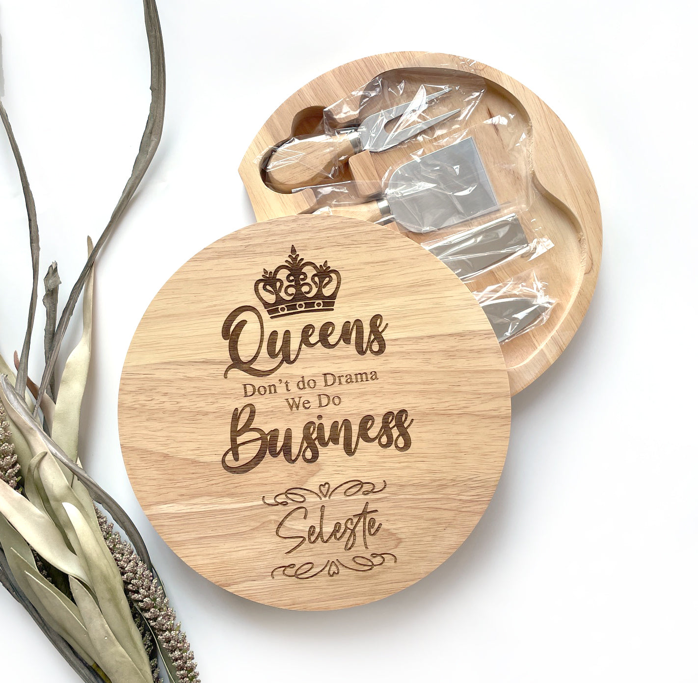 Engraved Cheese Board with utensils