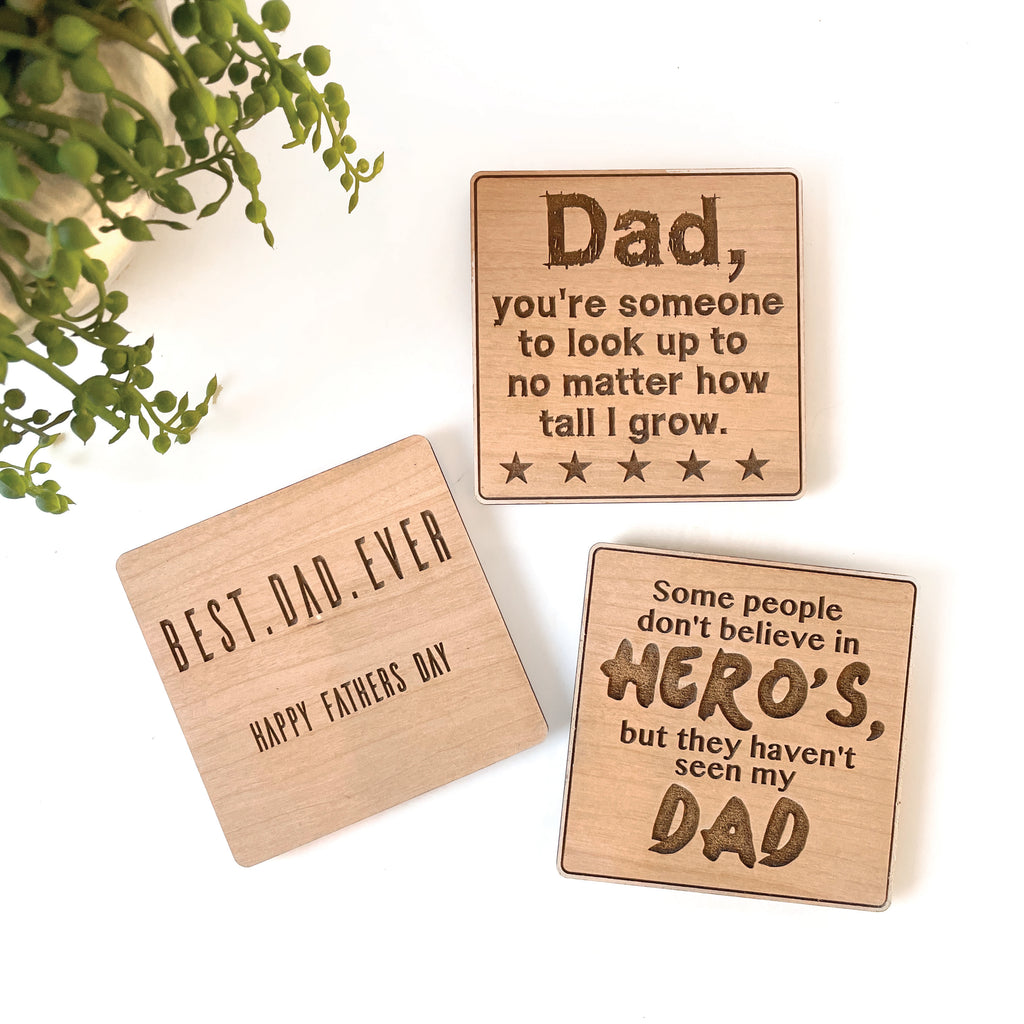 Wooden Engraved Dad Coasters- Set of 3