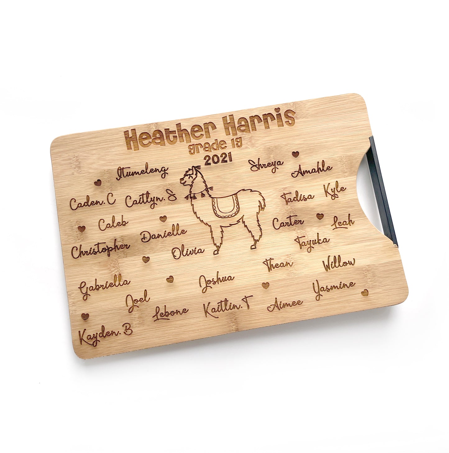 Class list engraved cutting board - Llama in the centre