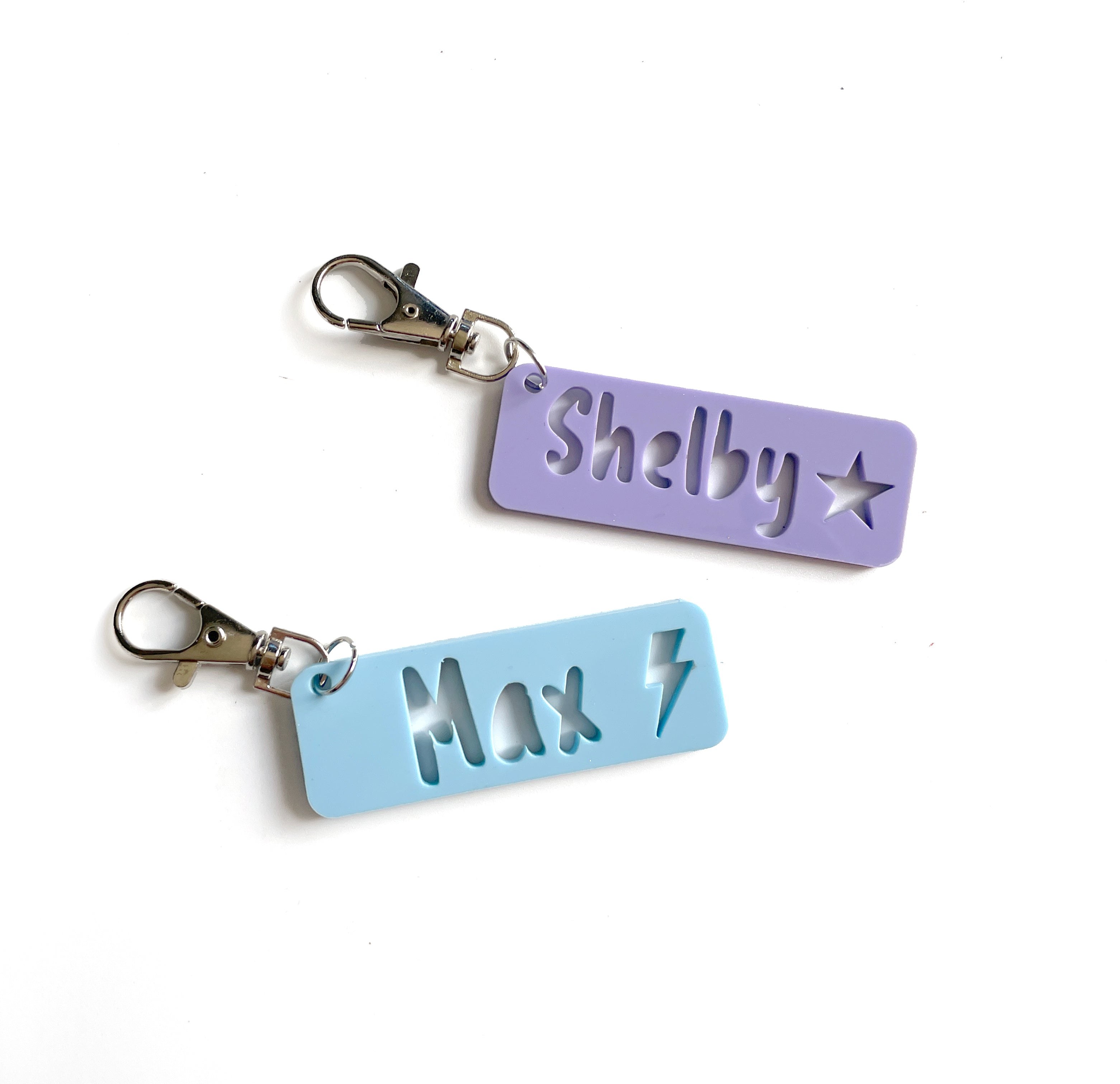 Acrylic keyring personalised with any name; Personalised bag tags