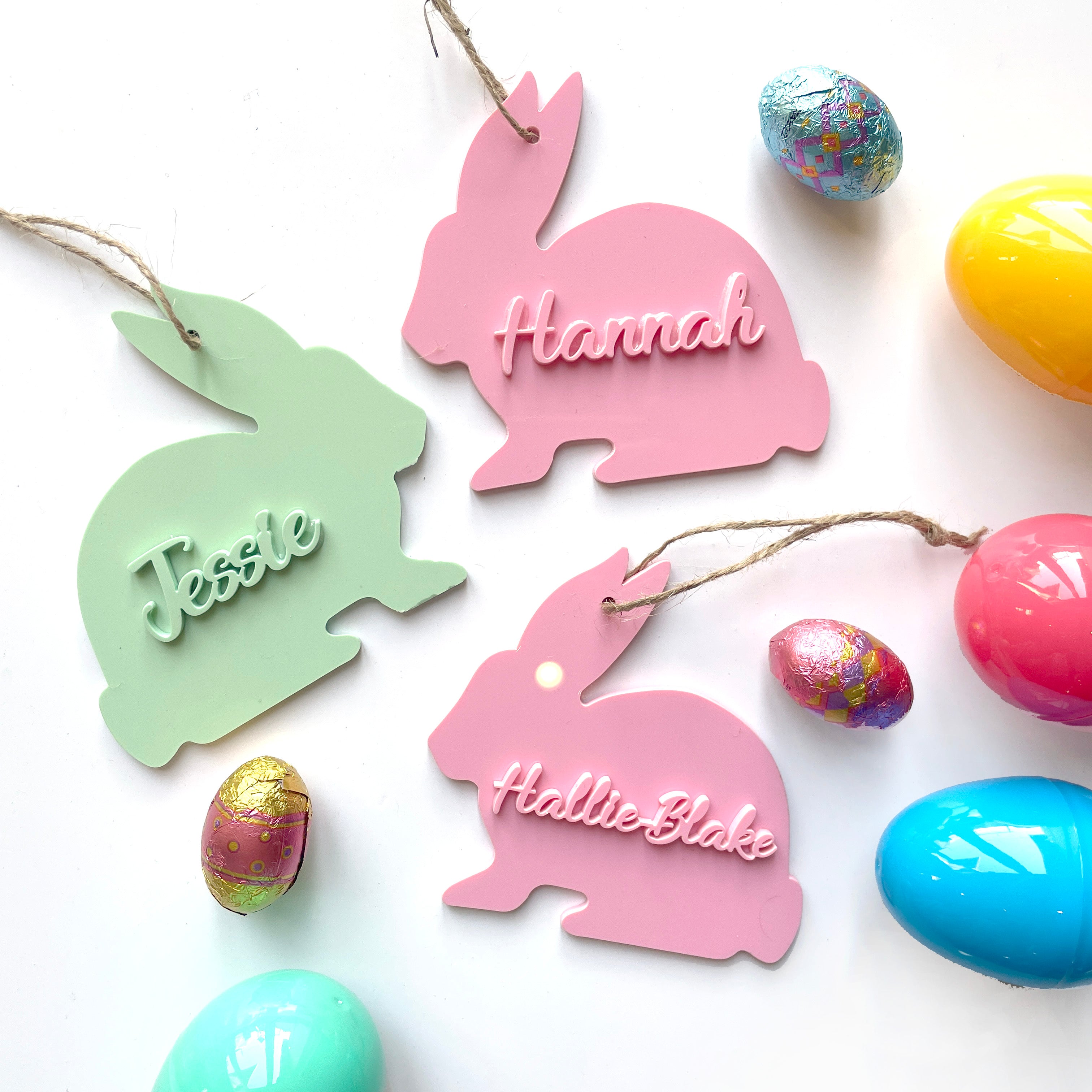 Pastel Acrylic personalised Easter bunnies – Hello Cool Designs